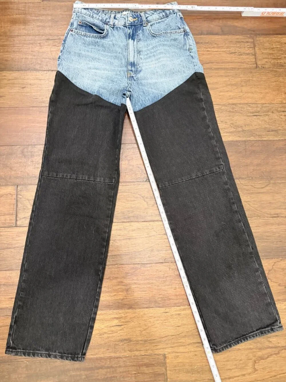 PIRAL Colorblock Straight Leg Jeans High Rise Two Tone Black Blue Women’s M